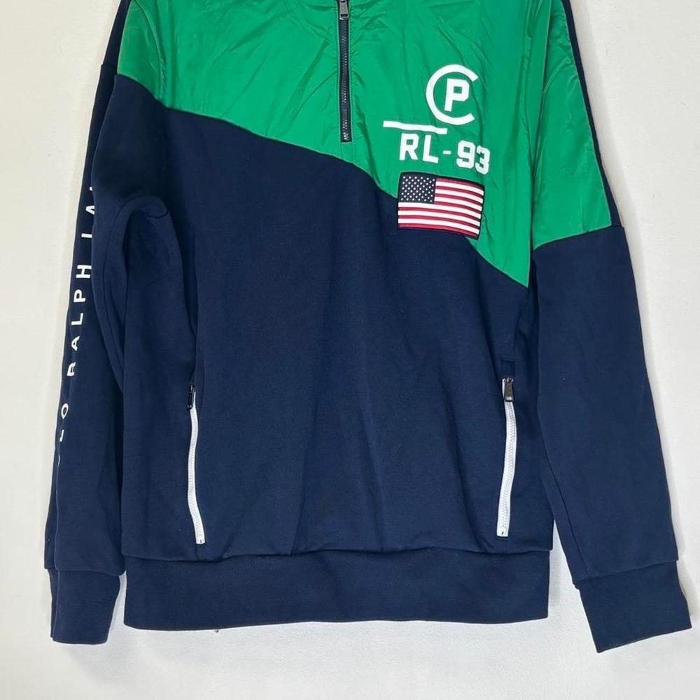 Polo Ralph Lauren Performance RL-93 Colorblock Hoodie Mens M Navy Green USA